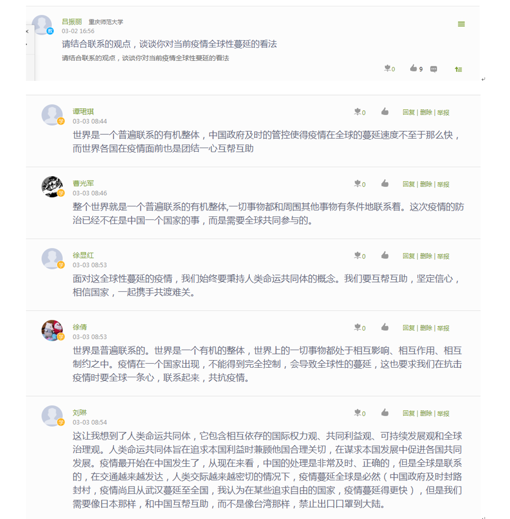 吕振丽老师“学习通”中员工对问题的讨论